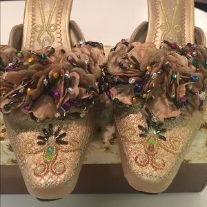 Holiday 🎉Gold, Beaded Mules John Fashion Wedge